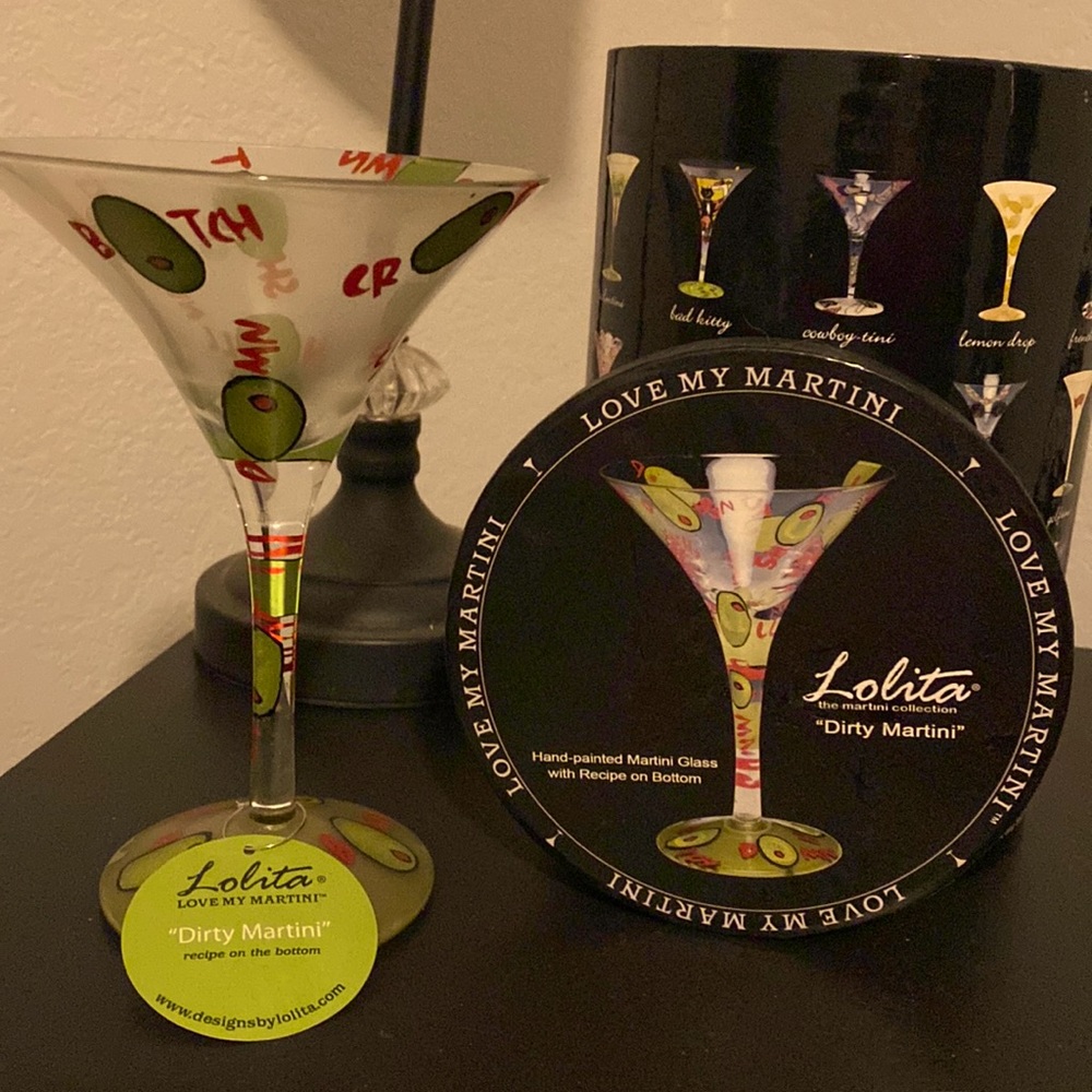Lolita “Dirty Martini” Hand painted martini glass